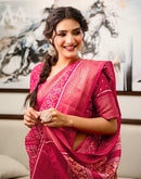 Pink Silk Printed Zari Stripe Saree 