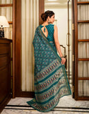 Green Silk Printed Zari Stripe Saree 