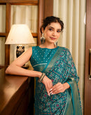 Green Silk Printed Zari Stripe Saree 