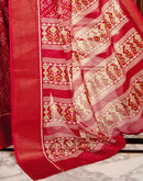 Red Silk Printed Zari Stripe Saree 