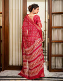 Red Silk Printed Zari Stripe Saree 
