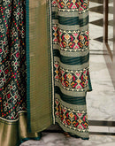 Dark Green Silk Printed Zari Stripe Saree 