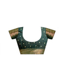 Dark Green Silk Printed Zari Stripe Saree 