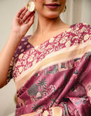 Rose Pink Silk Kalamkari Printed Saree