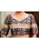 Navy Blue Silk Printed Saree