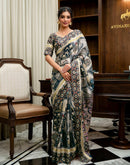 Navy Blue Silk Printed Saree