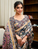 Navy Blue Silk Printed Saree