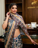 Navy Blue Silk Printed Saree