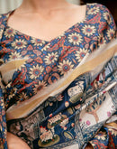 Navy Blue Silk Printed Saree