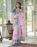 Light Pink Linen Floral Printed Saree