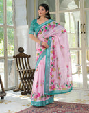 Light Pink Linen Floral Printed Saree