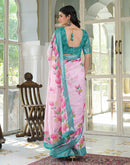 Light Pink Linen Floral Printed Saree