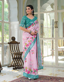Light Pink Linen Floral Printed Saree