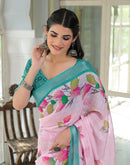 Light Pink Linen Floral Printed Saree