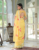 Light Yellow Linen Floral Printed Saree