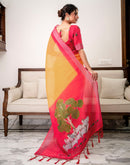 Orange Linen Printed Saree 