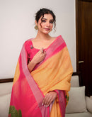 Orange Linen Printed Saree 