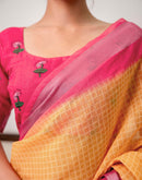 Orange Linen Printed Saree 
