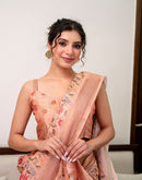Peach Silk Printed Saree 