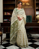 Cream Linen Printed Saree 