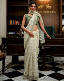 Cream Linen Printed Saree 