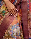 Multicoloured Shimmer Silk Printed Kalamkari Saree 