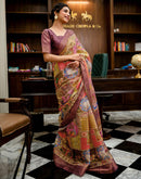 Multicoloured Shimmer Silk Printed Kalamkari Saree 