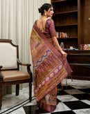 Multicoloured Shimmer Silk Printed Kalamkari Saree 