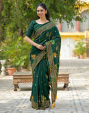 Green Vichitra Silk Foil Printed Saree