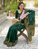 Green Vichitra Silk Foil Printed Saree