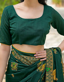 Green Vichitra Silk Foil Printed Saree