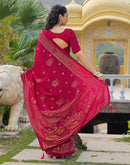 Dark Pink Vichitra Silk Foil Printed Saree