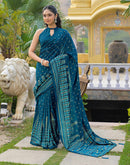 Rama Blue Vichitra Silk Foil Printed Saree
