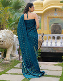 Rama Blue Vichitra Silk Foil Printed Saree