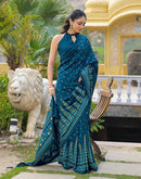 Rama Blue Vichitra Silk Foil Printed Saree