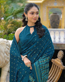 Rama Blue Vichitra Silk Foil Printed Saree