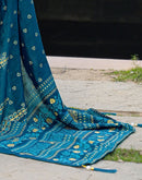 Rama Blue Vichitra Silk Foil Printed Saree