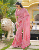 Light Pink Vichitra Silk Foil Printed Saree