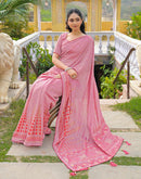 Light Pink Vichitra Silk Foil Printed Saree