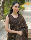 Dark Brown Vichitra Silk Foil Printed Saree