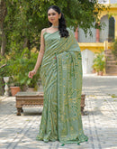 Pista Green Vichitra Silk Foil Printed Saree