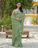 Pista Green Vichitra Silk Foil Printed Saree