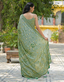 Pista Green Vichitra Silk Foil Printed Saree