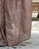 Mauve Vichitra Silk Foil Printed Saree