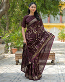 Coffee Brown Vichitra Silk Foil Printed Saree