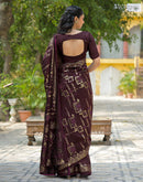 Coffee Brown Vichitra Silk Foil Printed Saree