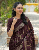 Coffee Brown Vichitra Silk Foil Printed Saree