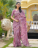 Dusty Mauve Vichitra Silk Foil Printed Saree