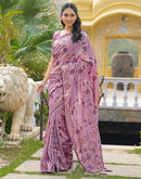 Dusty Mauve Vichitra Silk Foil Printed Saree