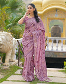 Dusty Mauve Vichitra Silk Foil Printed Saree